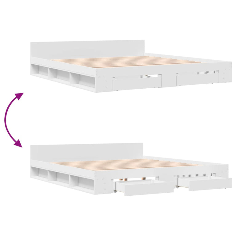 Bedframe met lades bewerkt hout wit 200x200 cm