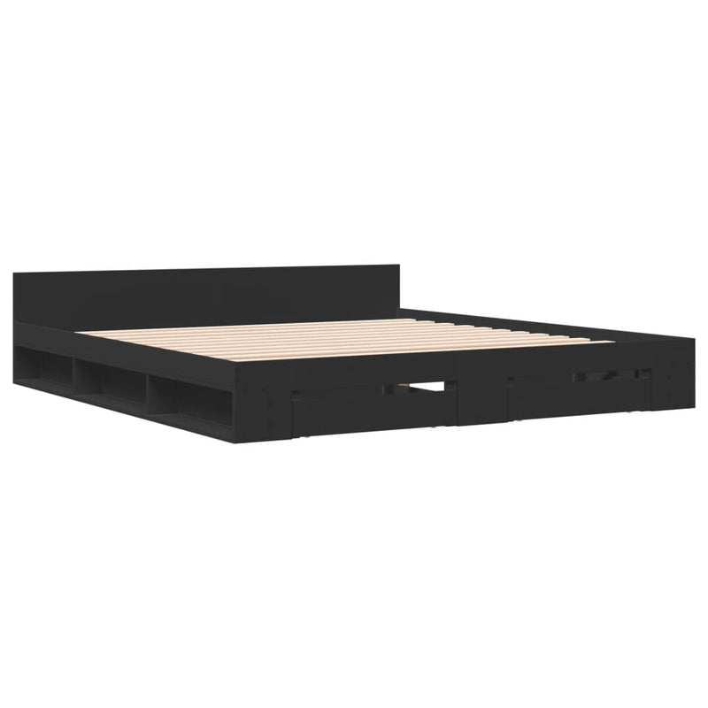Bedframe met lades bewerkt hout zwart 200x200 cm