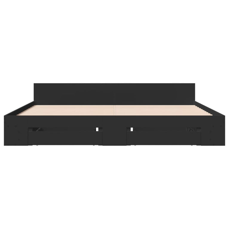 Bedframe met lades bewerkt hout zwart 200x200 cm