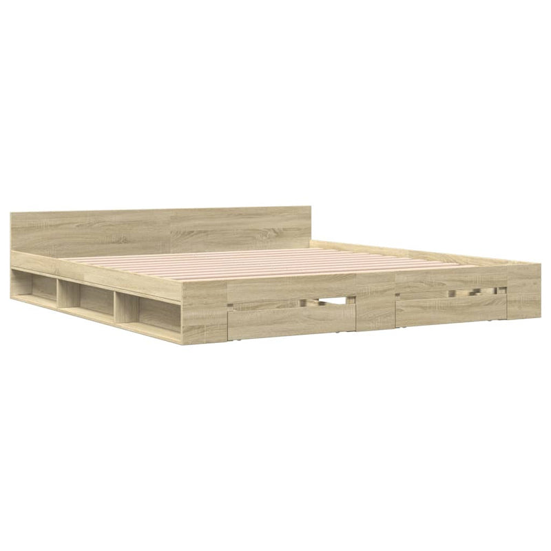 Bedframe met lades bewerkt hout sonoma eikenkleurig 200x200 cm