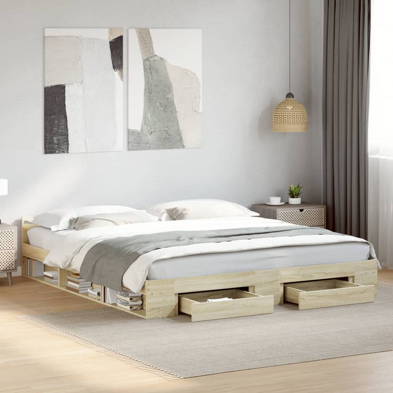 Bedframe met lades bewerkt hout sonoma eikenkleurig 200x200 cm