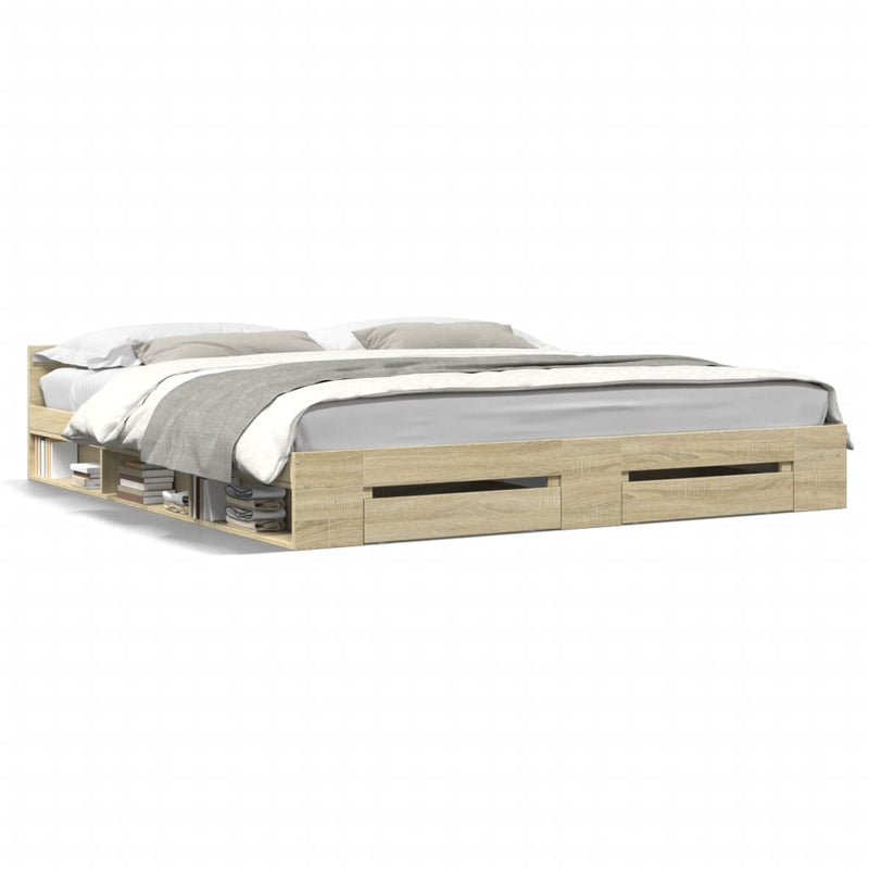 Bedframe met lades bewerkt hout sonoma eikenkleurig 200x200 cm