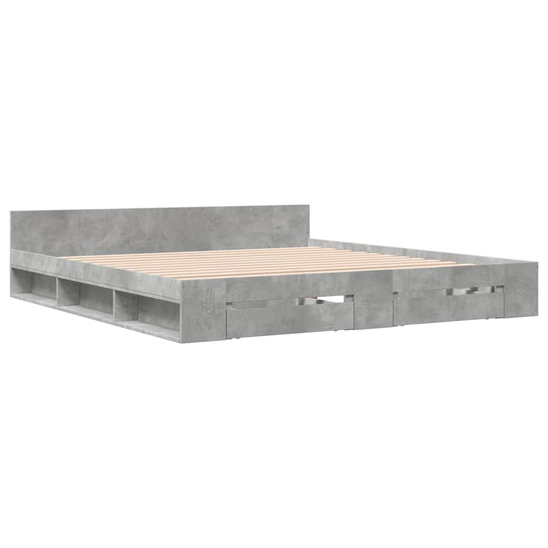 Bedframe met lades bewerkt hout betongrijs 200x200 cm