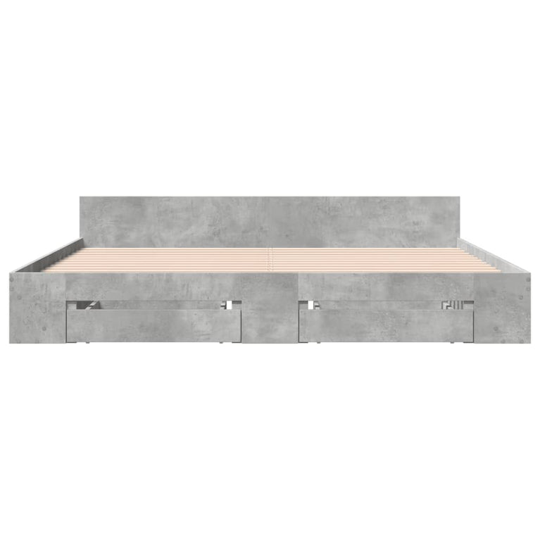 Bedframe met lades bewerkt hout betongrijs 200x200 cm
