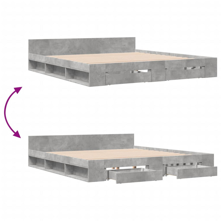 Bedframe met lades bewerkt hout betongrijs 200x200 cm