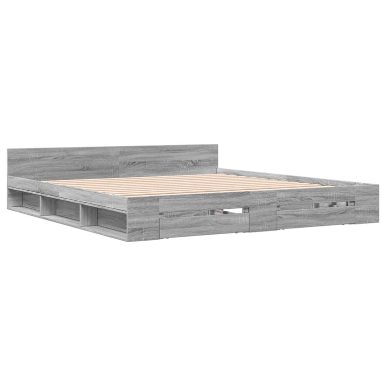 Bedframe met lades bewerkt hout grijs sonoma eiken 200x200 cm