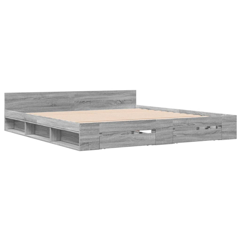 Bedframe met lades bewerkt hout grijs sonoma eiken 200x200 cm