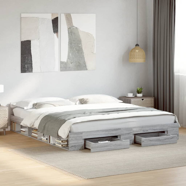 Bedframe met lades bewerkt hout grijs sonoma eiken 200x200 cm