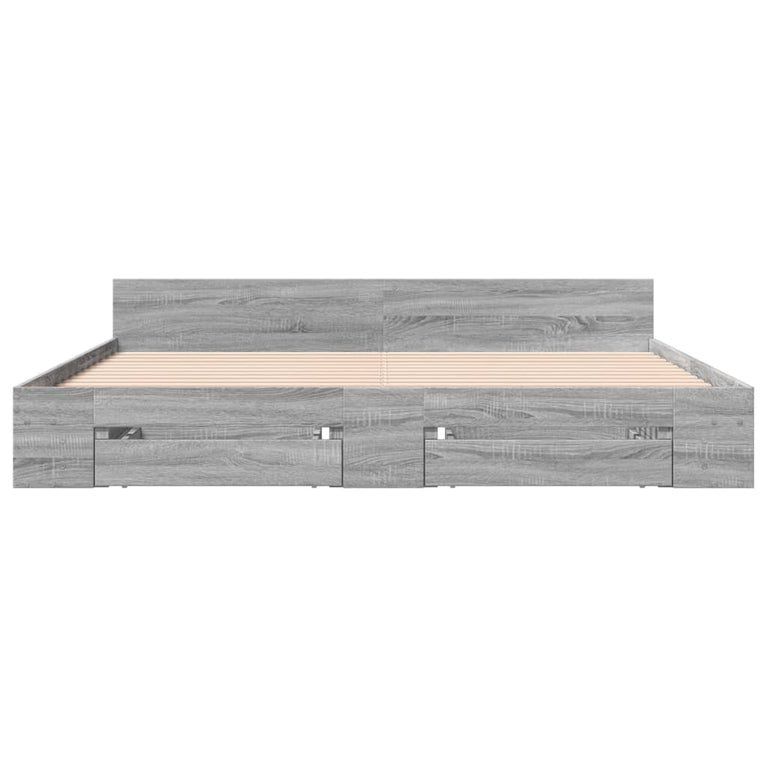 Bedframe met lades bewerkt hout grijs sonoma eiken 200x200 cm