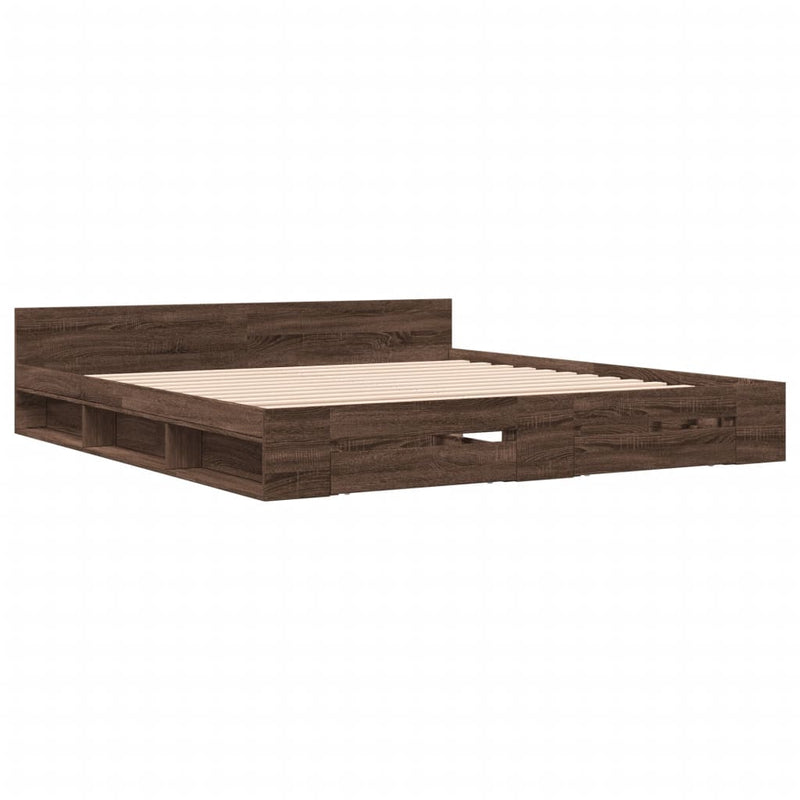 Bedframe met lades bewerkt hout bruin eikenkleurig 200x200 cm