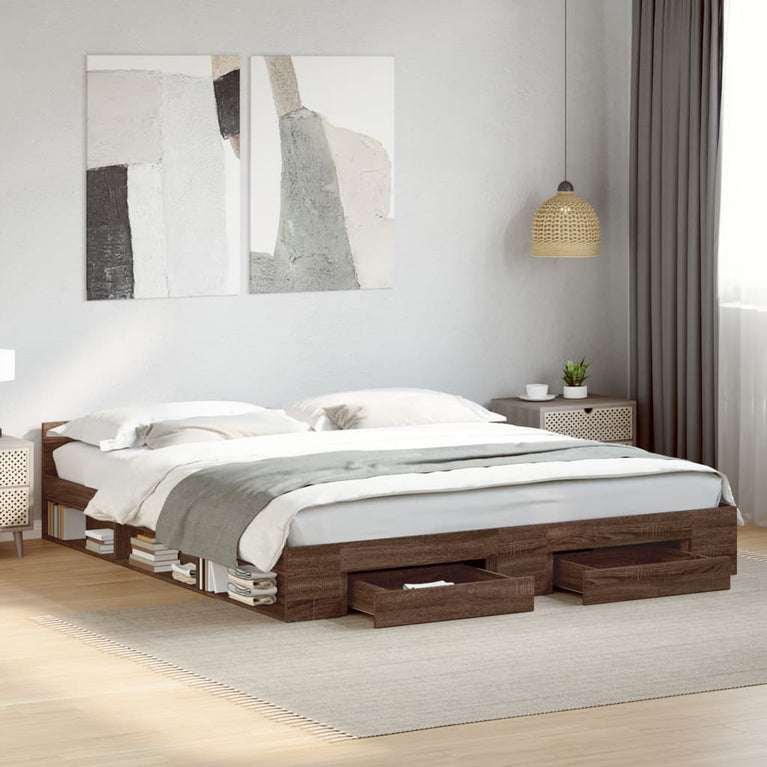 Bedframe met lades bewerkt hout bruin eikenkleurig 200x200 cm
