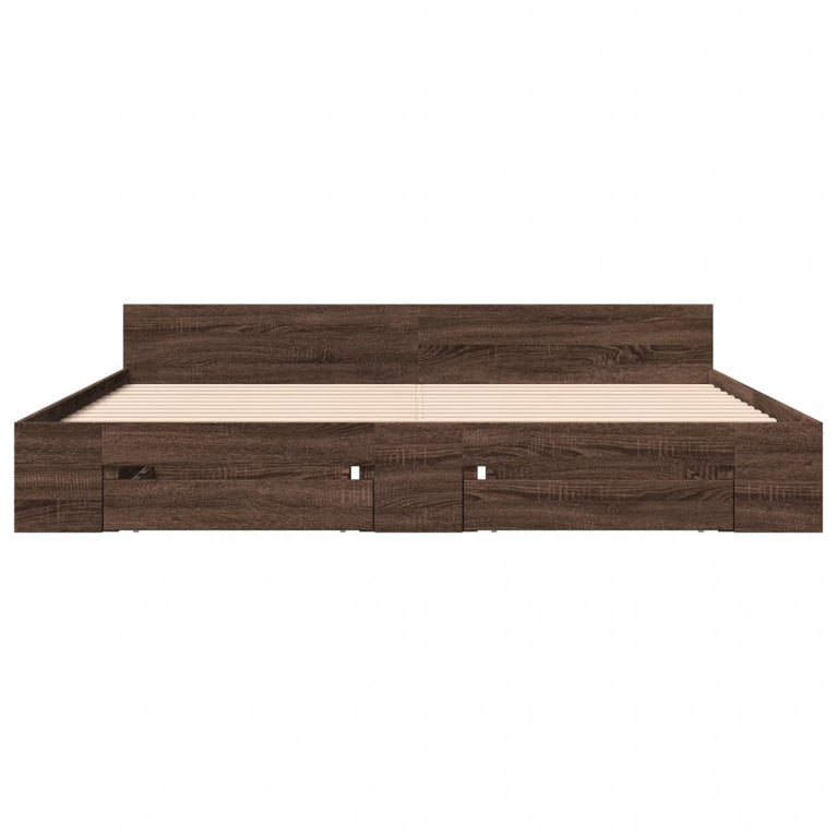 Bedframe met lades bewerkt hout bruin eikenkleurig 200x200 cm