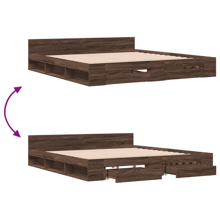 Bedframe met lades bewerkt hout bruin eikenkleurig 200x200 cm