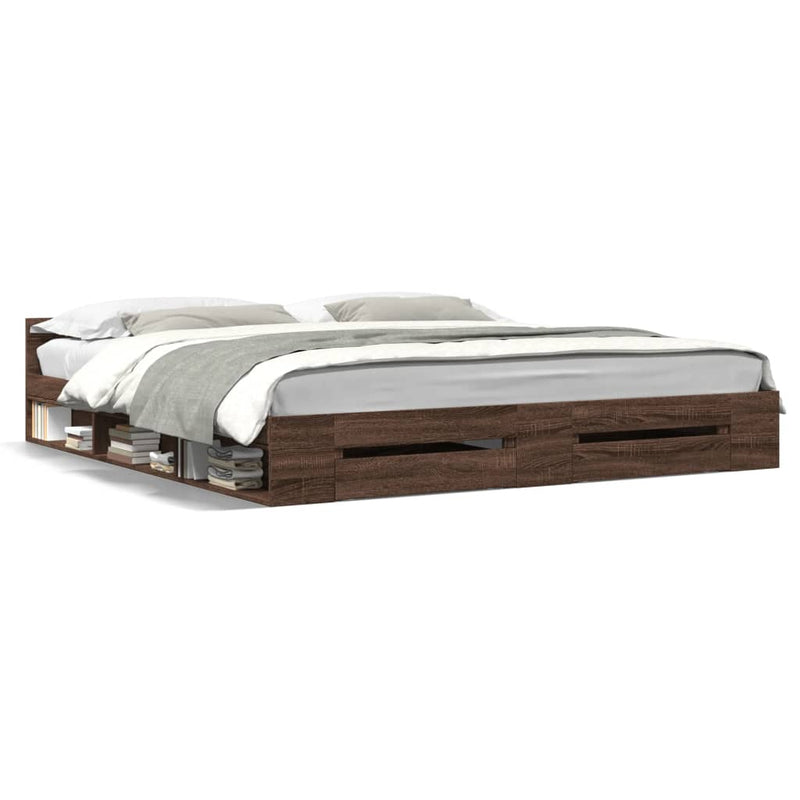 Bedframe met lades bewerkt hout bruin eikenkleurig 200x200 cm