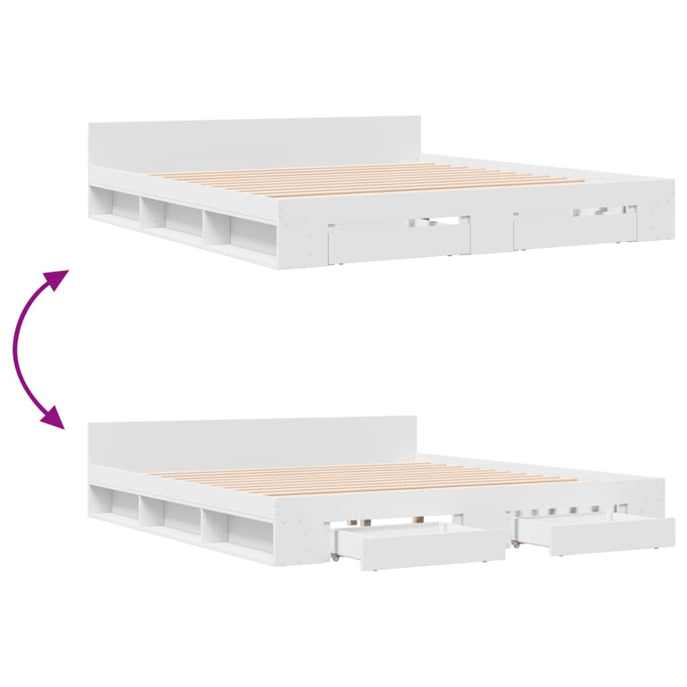 Bedframe met lades bewerkt hout wit 180x200 cm