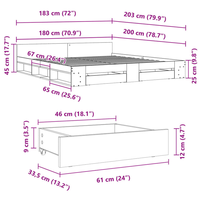 Bedframe met lades bewerkt hout wit 180x200 cm