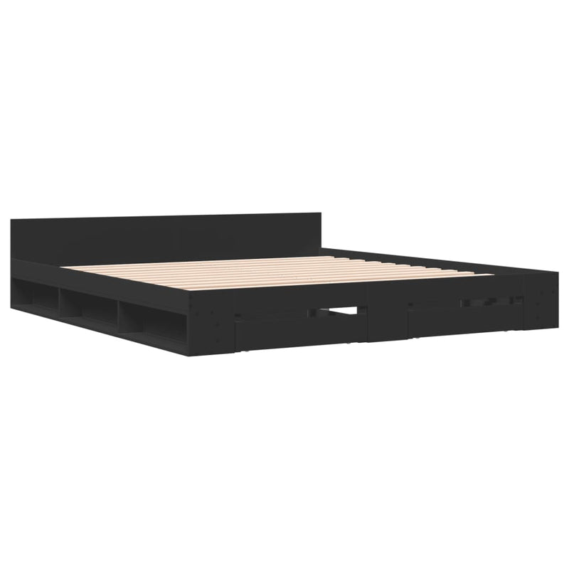Bedframe met lades bewerkt hout zwart 180x200 cm