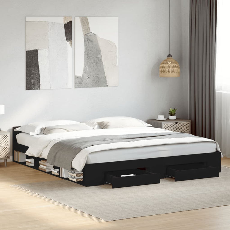 Bedframe met lades bewerkt hout zwart 180x200 cm