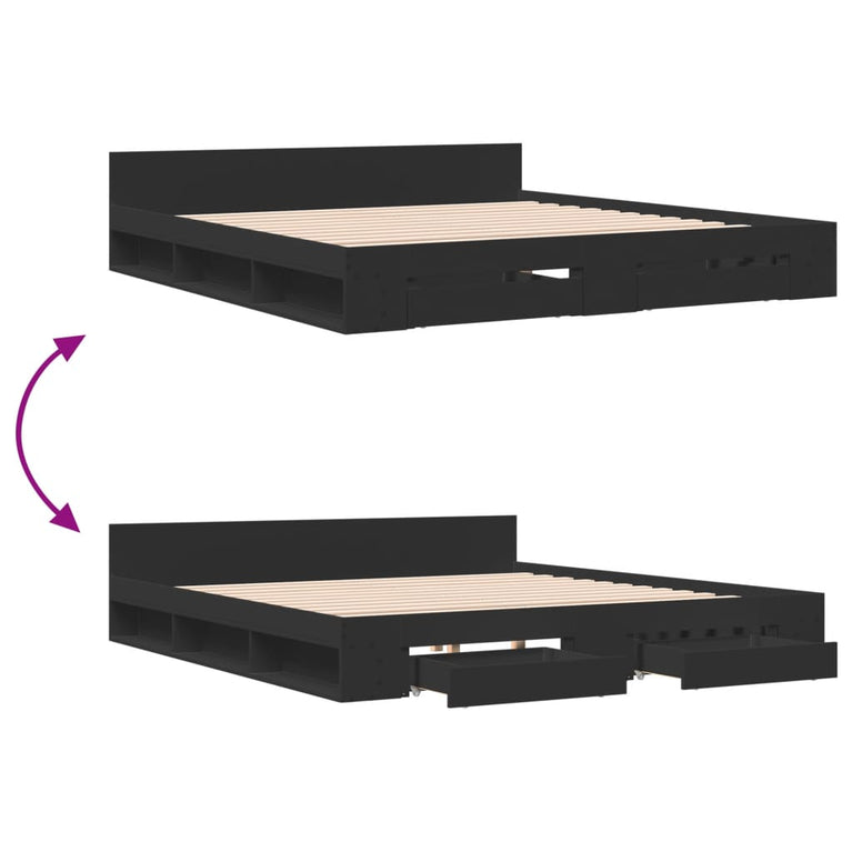 Bedframe met lades bewerkt hout zwart 180x200 cm