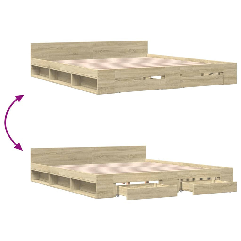 Bedframe met lades bewerkt hout sonoma eikenkleurig 180x200 cm