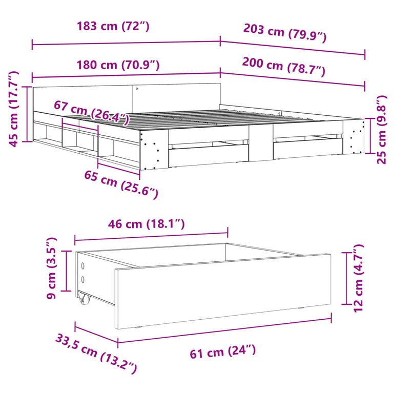 Bedframe met lades bewerkt hout sonoma eikenkleurig 180x200 cm