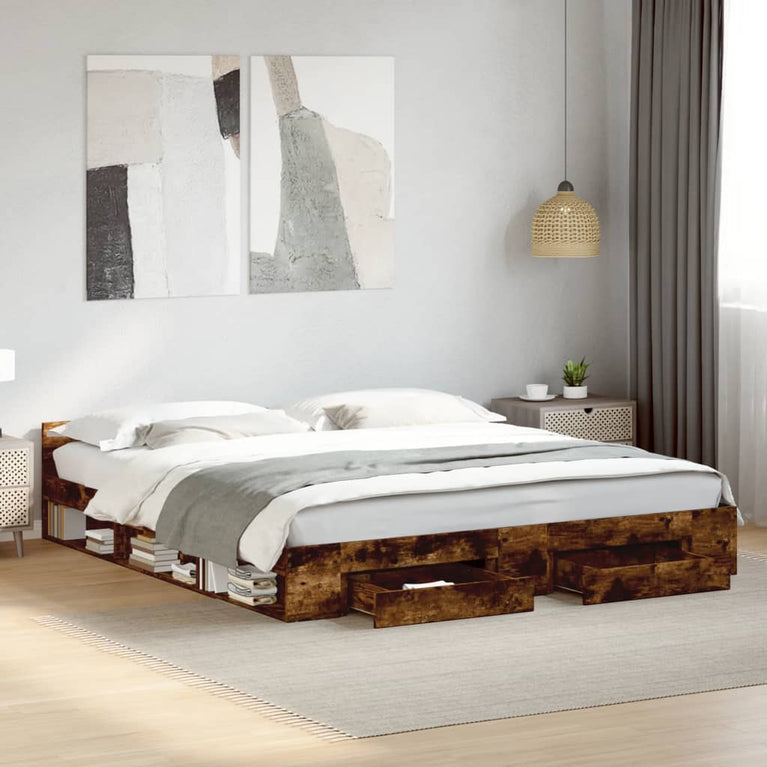 Bedframe met lades bewerkt hout gerookt eikenkleurig 180x200 cm