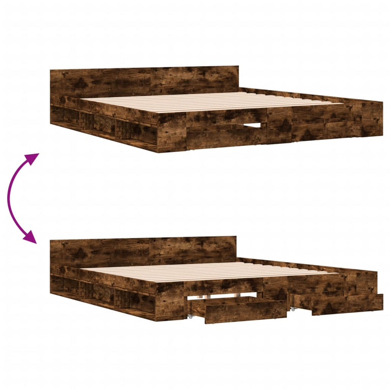 Bedframe met lades bewerkt hout gerookt eikenkleurig 180x200 cm