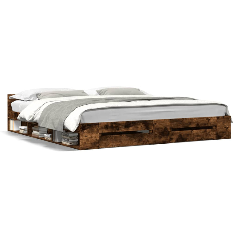 Bedframe met lades bewerkt hout gerookt eikenkleurig 180x200 cm