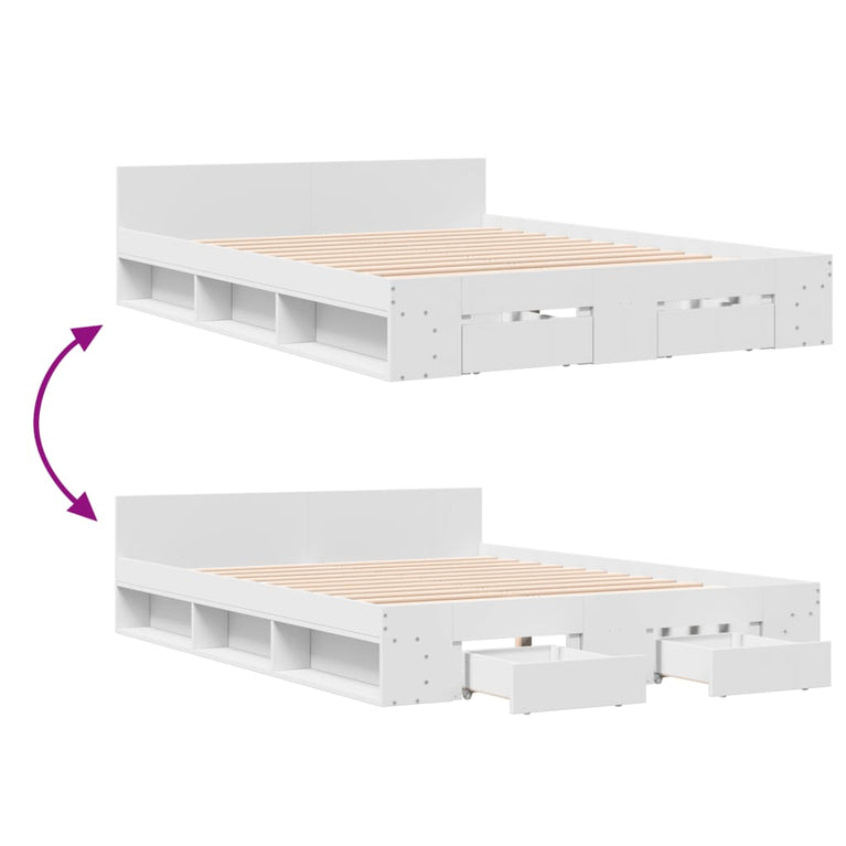 Bedframe met lades bewerkt hout wit 160x200 cm