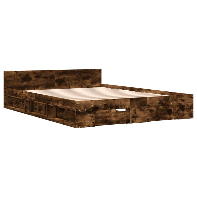 Bedframe met lades bewerkt hout gerookt eikenkleurig 140x200 cm