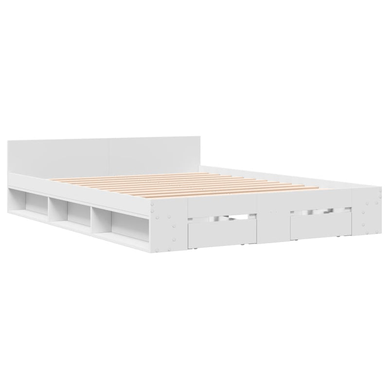 Bedframe met lades bewerkt hout wit 120x200 cm
