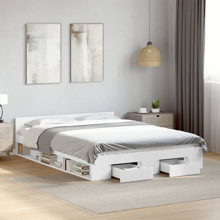Bedframe met lades bewerkt hout wit 120x200 cm