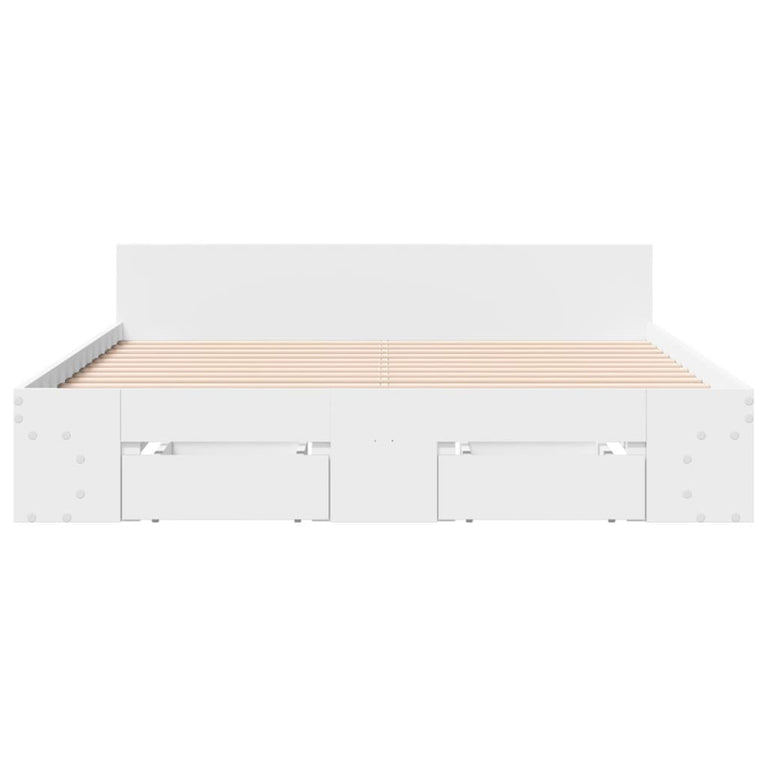 Bedframe met lades bewerkt hout wit 120x200 cm