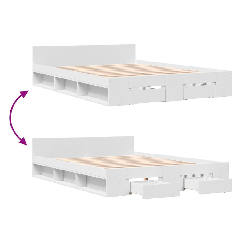 Bedframe met lades bewerkt hout wit 120x200 cm