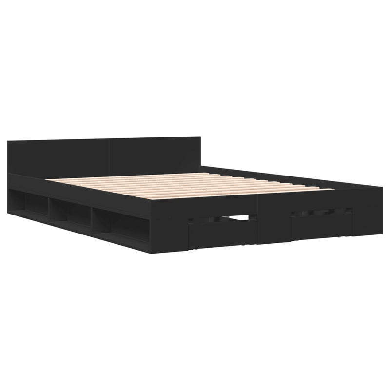 Bedframe met lades bewerkt hout zwart 120x200 cm