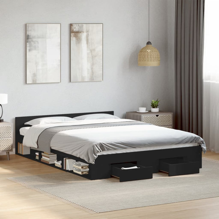 Bedframe met lades bewerkt hout zwart 120x200 cm