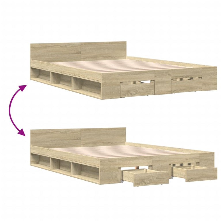 Bedframe met lades bewerkt hout sonoma eikenkleurig 120x200 cm