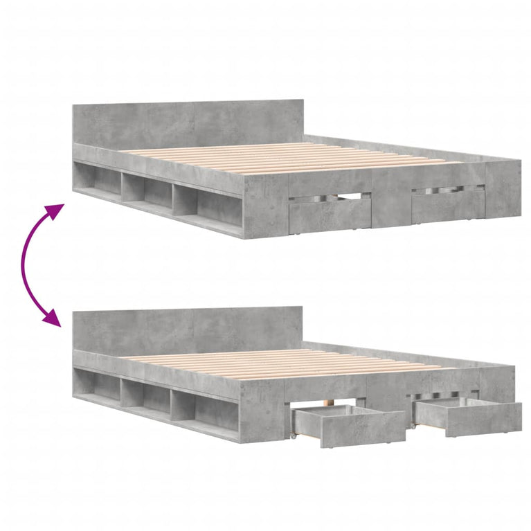 Bedframe met lades bewerkt hout betongrijs 120x200 cm