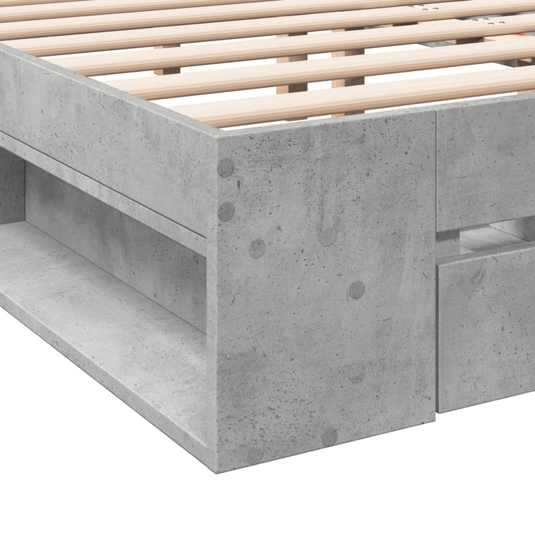 Bedframe met lades bewerkt hout betongrijs 120x200 cm