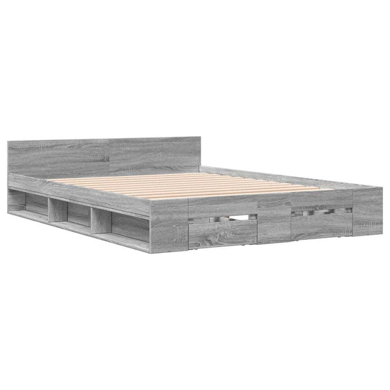 Bedframe met lades bewerkt hout grijs sonoma eiken 120x200 cm