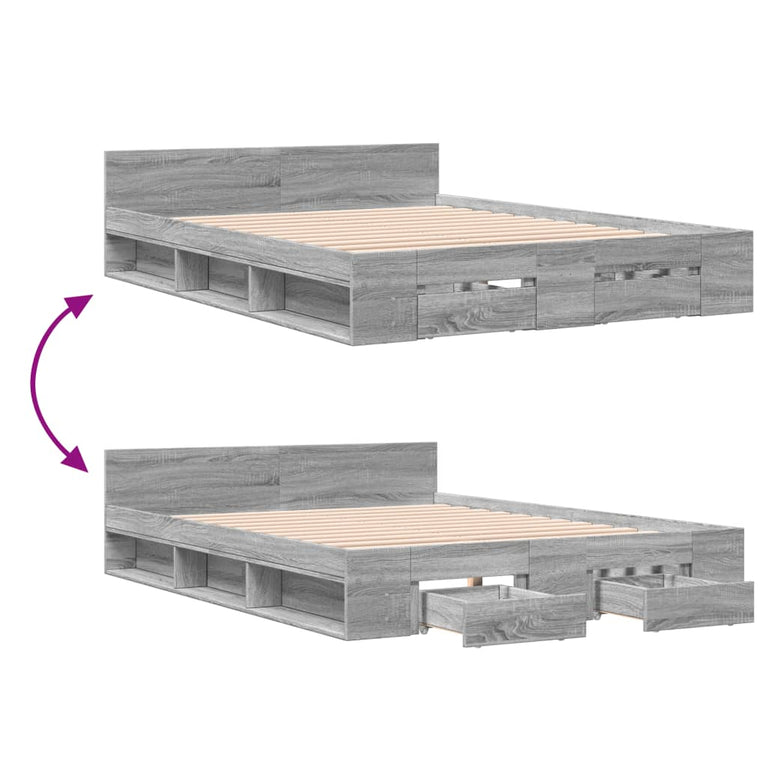 Bedframe met lades bewerkt hout grijs sonoma eiken 120x200 cm