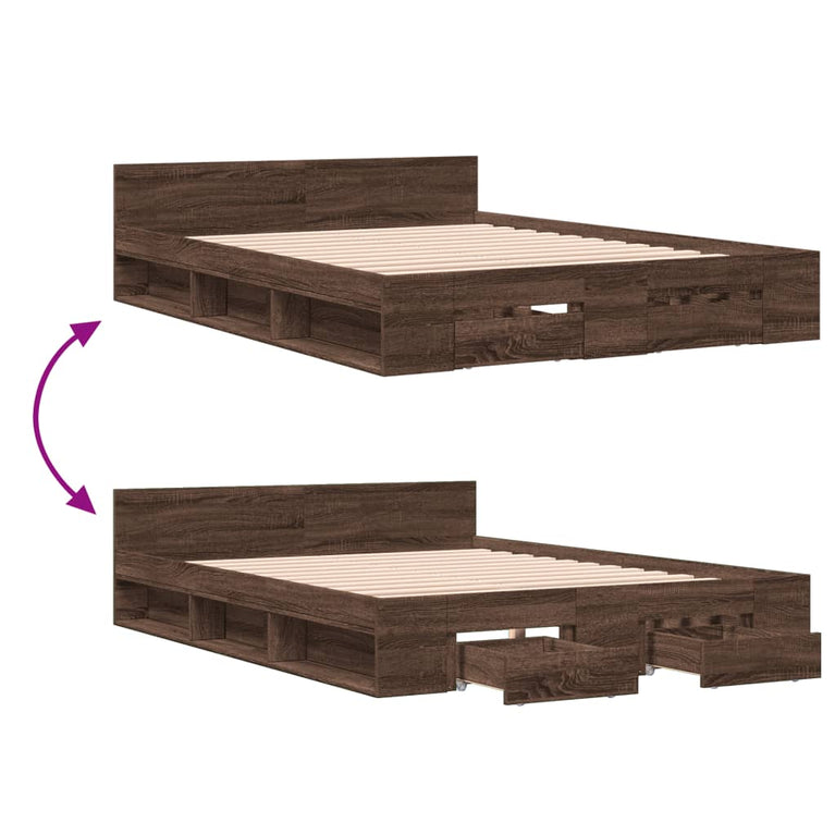 Bedframe met lades bewerkt hout bruin eikenkleurig 120x200 cm