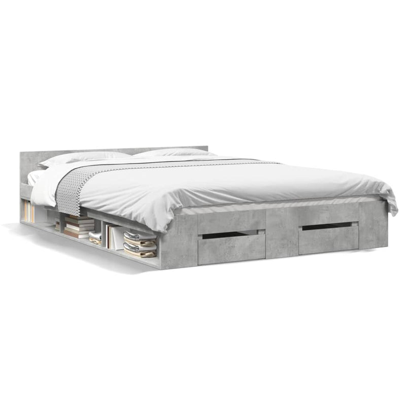 Bedframe met lades bewerkt hout betongrijs 140x190 cm