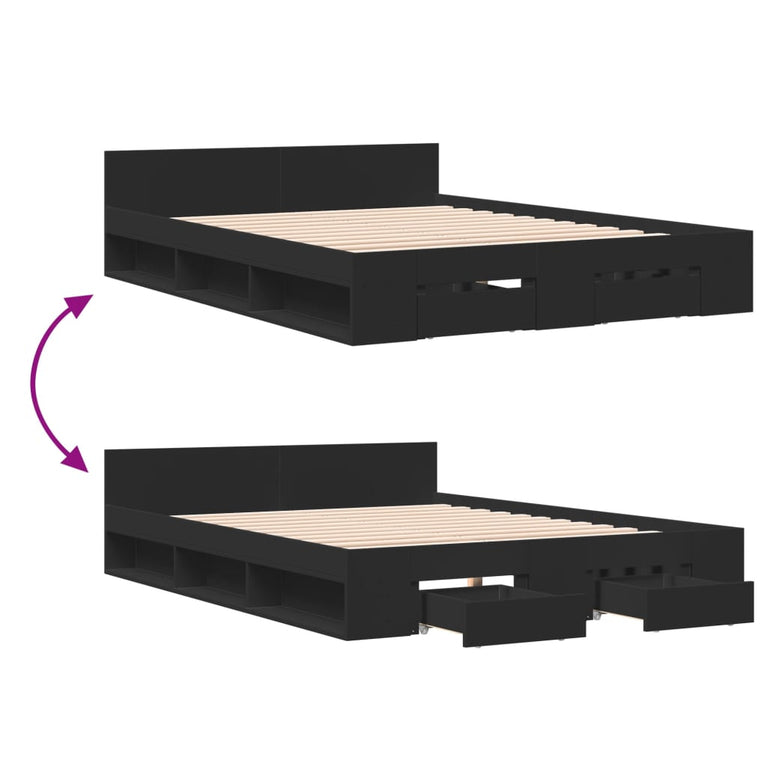 Bedframe met lades bewerkt hout bruin eikenkleurig 135x190 cm