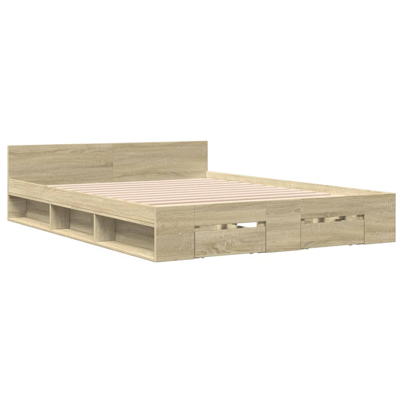 Bedframe met lades bewerkt hout sonoma eikenkleurig 135x190 cm