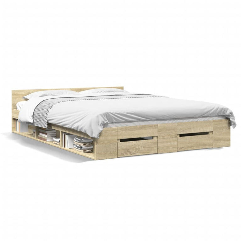 Bedframe met lades bewerkt hout sonoma eikenkleurig 135x190 cm