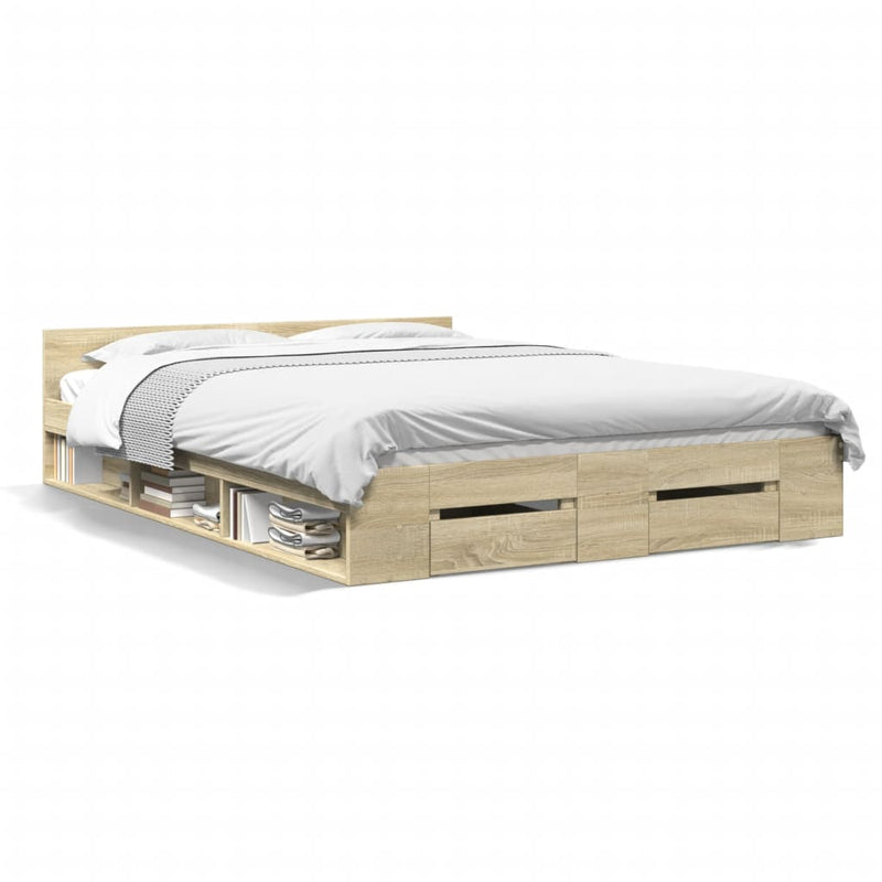 Bedframe met lades bewerkt hout sonoma eikenkleurig 135x190 cm