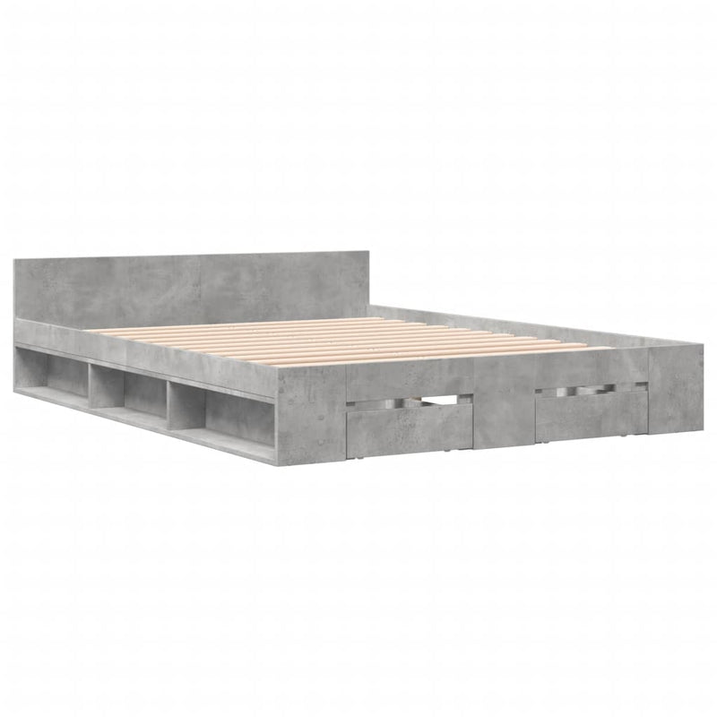 Bedframe met lades bewerkt hout betongrijs 135x190 cm