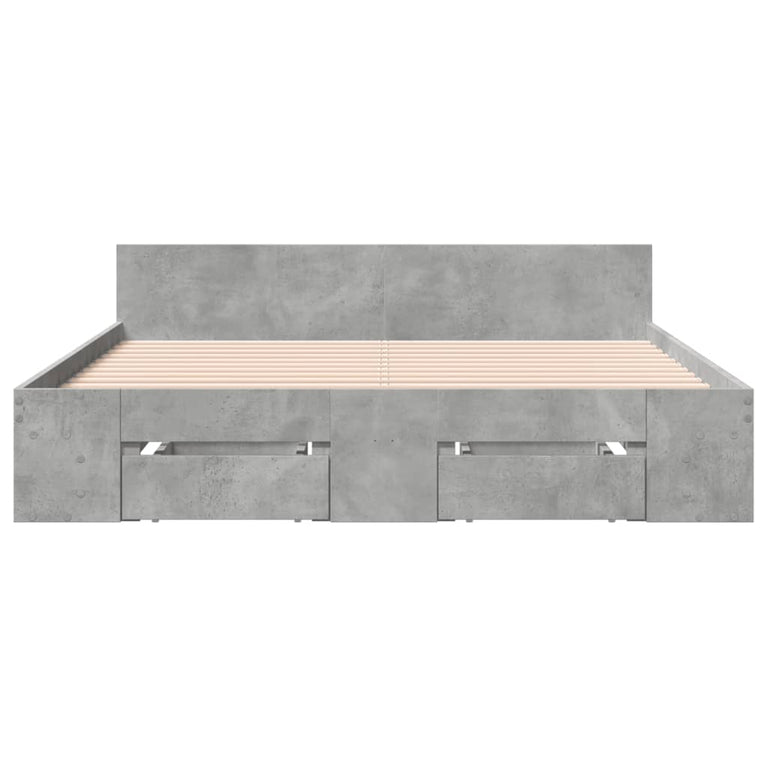 Bedframe met lades bewerkt hout betongrijs 135x190 cm