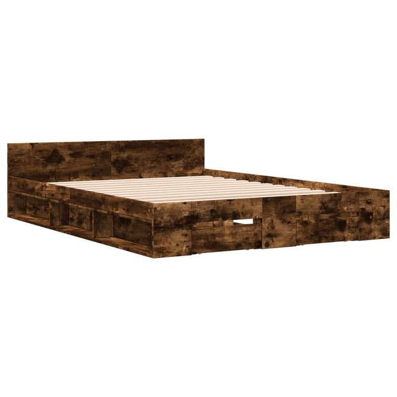 Bedframe met lades bewerkt hout gerookt eikenkleurig 135x190 cm